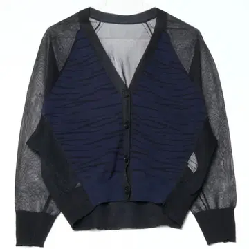 ADAM ET ROPE 애니멀 자카드 가디건 시어 절개 블랙