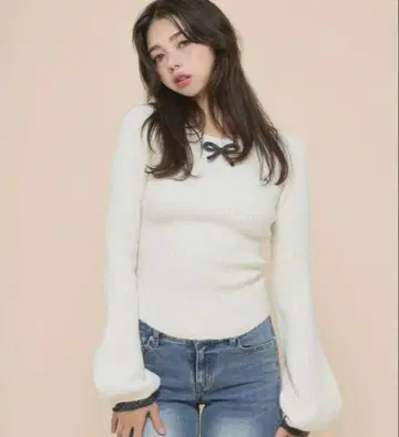 andmary 정품 Baby ribbon knit tops 아이보리