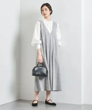 유나이티드 애로우즈 W V넥 저지 롱 원피스 38