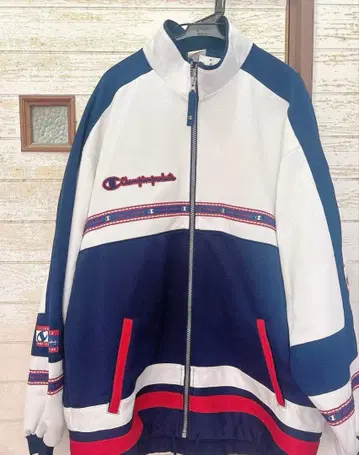 Champion 집업 자켓 화이트/네이비