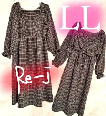 가련 원피스 LL re-j 빅 사이즈 뒷 리본 체크 무늬 원피스