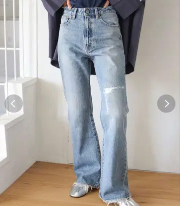 언그리드 데미지 디자인 플레어 데님 블루 면 100%