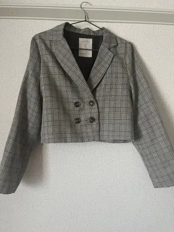 브라운 계열 체크 테일러드 자켓과 팬츠 세트