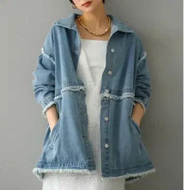 새상품급 lumier 프린지 가공 라이트 블루 데님 자켓