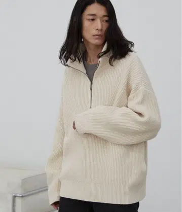 [ 완판템 ] WYM 하프 지퍼 아제 니트 (내추럴 M 사이즈)