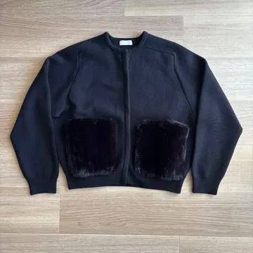 Ballsey 울 폴리 밀라노 리브 퍼 포켓 가디건 블랙