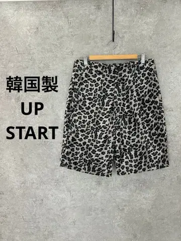 UP START (업스타트) 남녀 공용 레오파드 무늬 숏팬츠 지퍼 포함