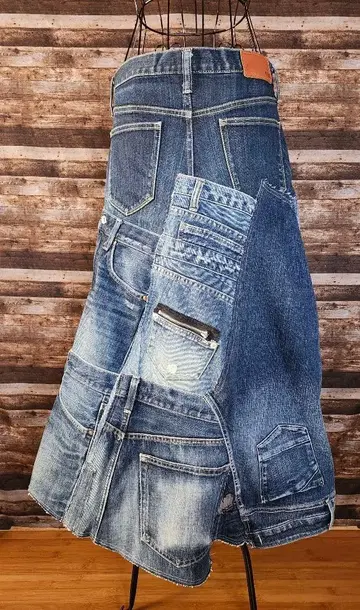 리메이크 데님 롱 스커트