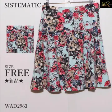 새상품 SISTEMATIC 스커트 미디 기장 스커트 꽃무늬 플레어 실루엣