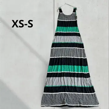 슬리브리스 롱 원피스 보더 블랙 그린 그레이