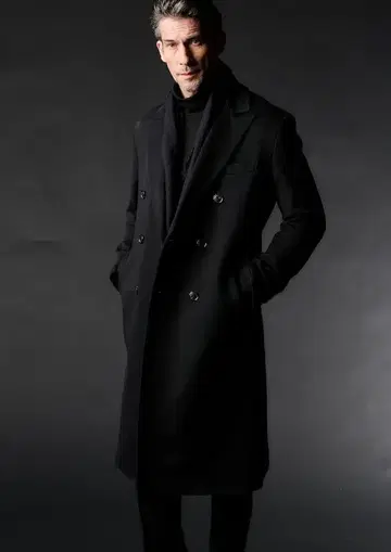 블랙 더블 브레스트 롱 코트