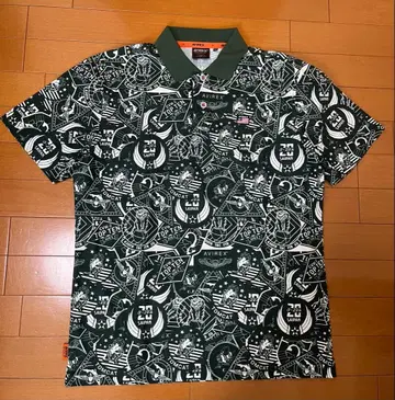 아비렉스 올 패턴 프린트 반팔 피케 셔츠 카키 M 사이즈