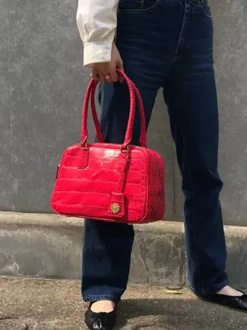미사용*TOPKAPI 레드 이탈리아 가죽 악어 엠보싱 미니 보스턴 백