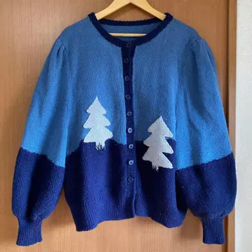 구제 의류 블루 계열 가디건 나무 자수 긴팔