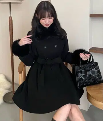 멀티way 인조 모피 칼라 플레어 코트 S 블랙