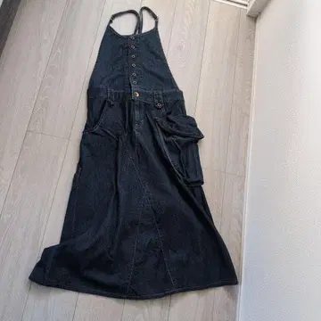 빅 포켓 데님 오버롤 스커트