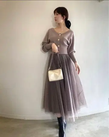 snidel 가디건 x 샤샤 스커트 세트 0 모카