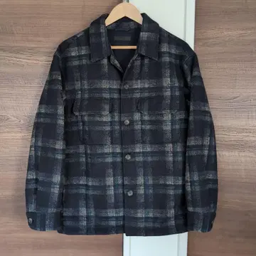 유니클로 오버 셔츠 자켓 블루 그레이 체크 무늬