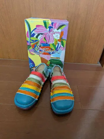 [새상품 박스 포함] 에스타시온 보더 가죽 슬립온 L 사이즈 천연 가죽