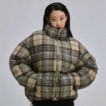 FEKETE 다운 자켓 체크 S