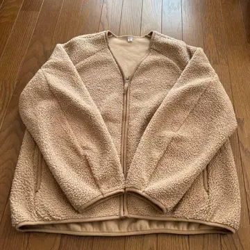 UNIQLO 보아 플리스 V넥 풀 집업 가디건 베이지 XL