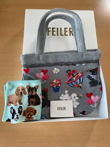 FEILER 강아지 자수 토트백과 손수건 세트