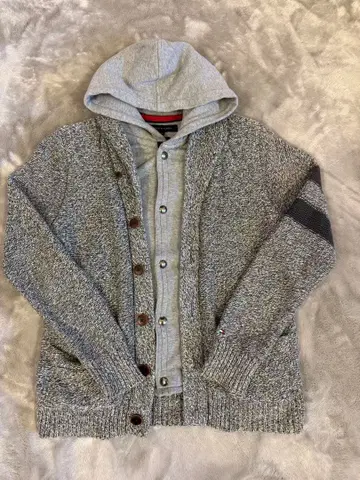 TOMMY HILFIGER 후드 부착 그레이 계열 가디건