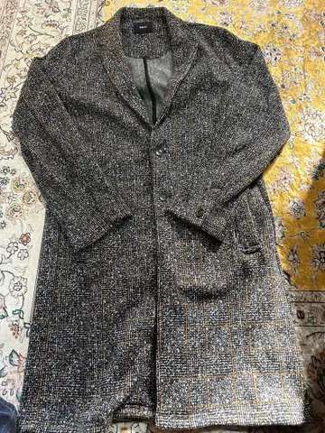 울 혼방 체크 무늬 체스터 코트