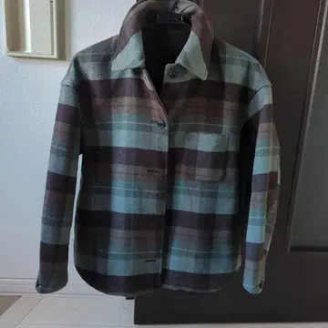 체크 무늬 울 혼방 셔츠 자켓