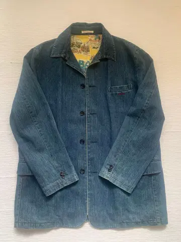 PAPAS 데님 자켓 로고 자수 안감 올 패턴 빈티지