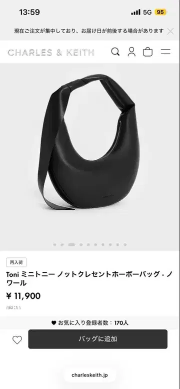 Toni 미니 낫 크레센트 호보 백 블랙