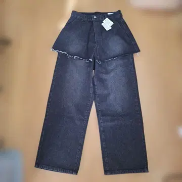 스커트 레이어 데님 팬츠 블랙 S