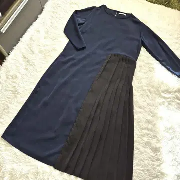 네이비와 블랙 플리츠 롱 원피스 L 졸업식 졸업식 포멀 포멀