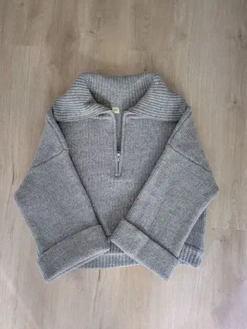 ELIN 에린 하프 지퍼 리브 니트 그레이 와이드 슬리브 스웨터