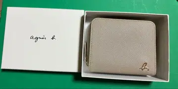 새상품급 에네스베 접이식 지갑 천연 가죽 베이지