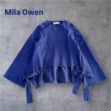 [ 새상품급 ] 미라 오웬 직물 도킹 소매 리본 니트 블루