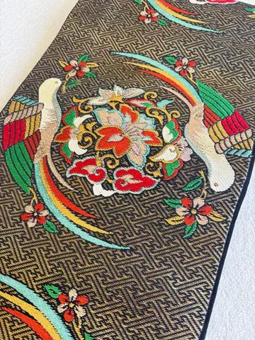 초고급 럭셔리한 화조 자수 후쿠로 오비