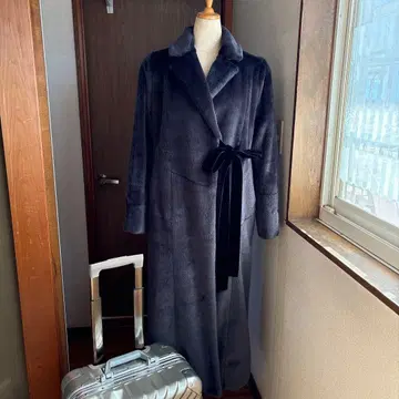 다크 그레이 플리스 롱 코트 벨트 포함