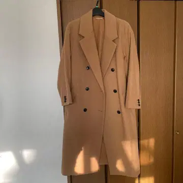 카멜 더블 브레스트 롱 코트