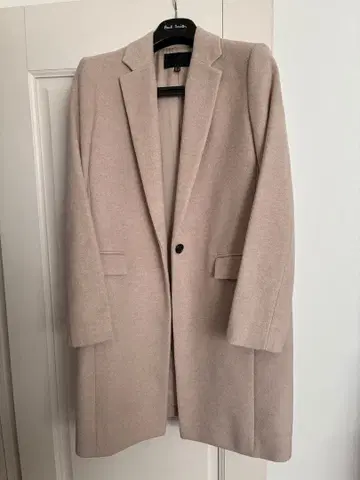 베이지 체스터 코트 울 혼방 소재