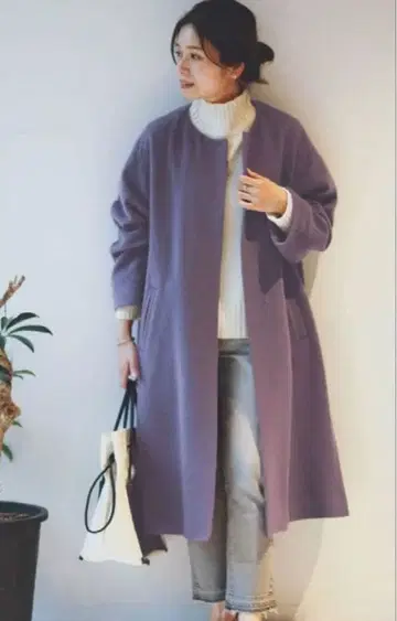 보라색 롱 코트 저널 스탠다드 울 100%