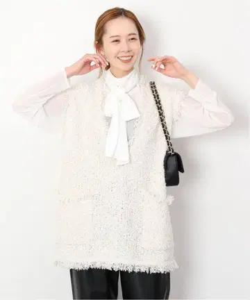 슬로브 이에나 트위드 니트 베스트 화이트