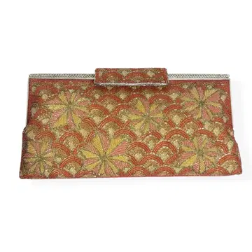 기모노 가방 비즈 청해파 꽃무늬 주홍색