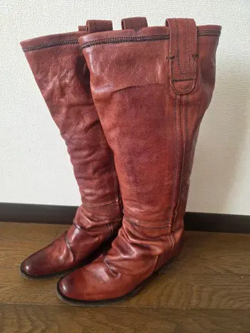 일본제 브라운 가죽 롱 부츠