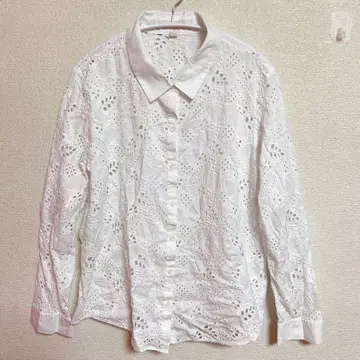 자수 디자인 화이트 긴팔 셔츠 L 사이즈