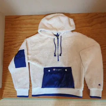 Champion 플리스 후드티 M 화이트/블루