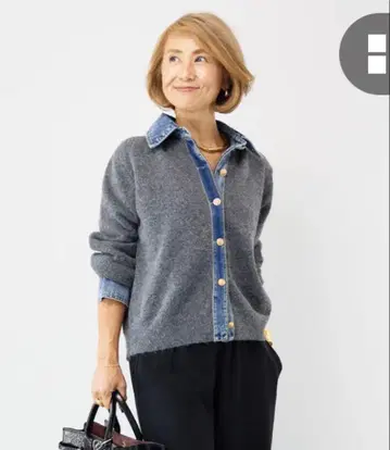 OTO.HA 데님 카라 부착 그레이 긴팔 니트