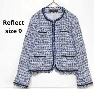 리플렉트 노카라 자켓 파랑과 화이트 트위드 블레이드 실크 함유 G720