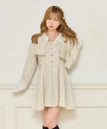 apres jour 트위드 숏 자켓 트위드 미니 원피스 세트