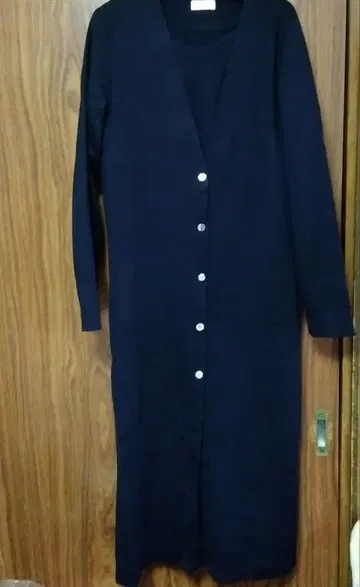 긴팔 V 니트와 긴팔 V 롱 가디건 앙상블 보르지 네이비 S